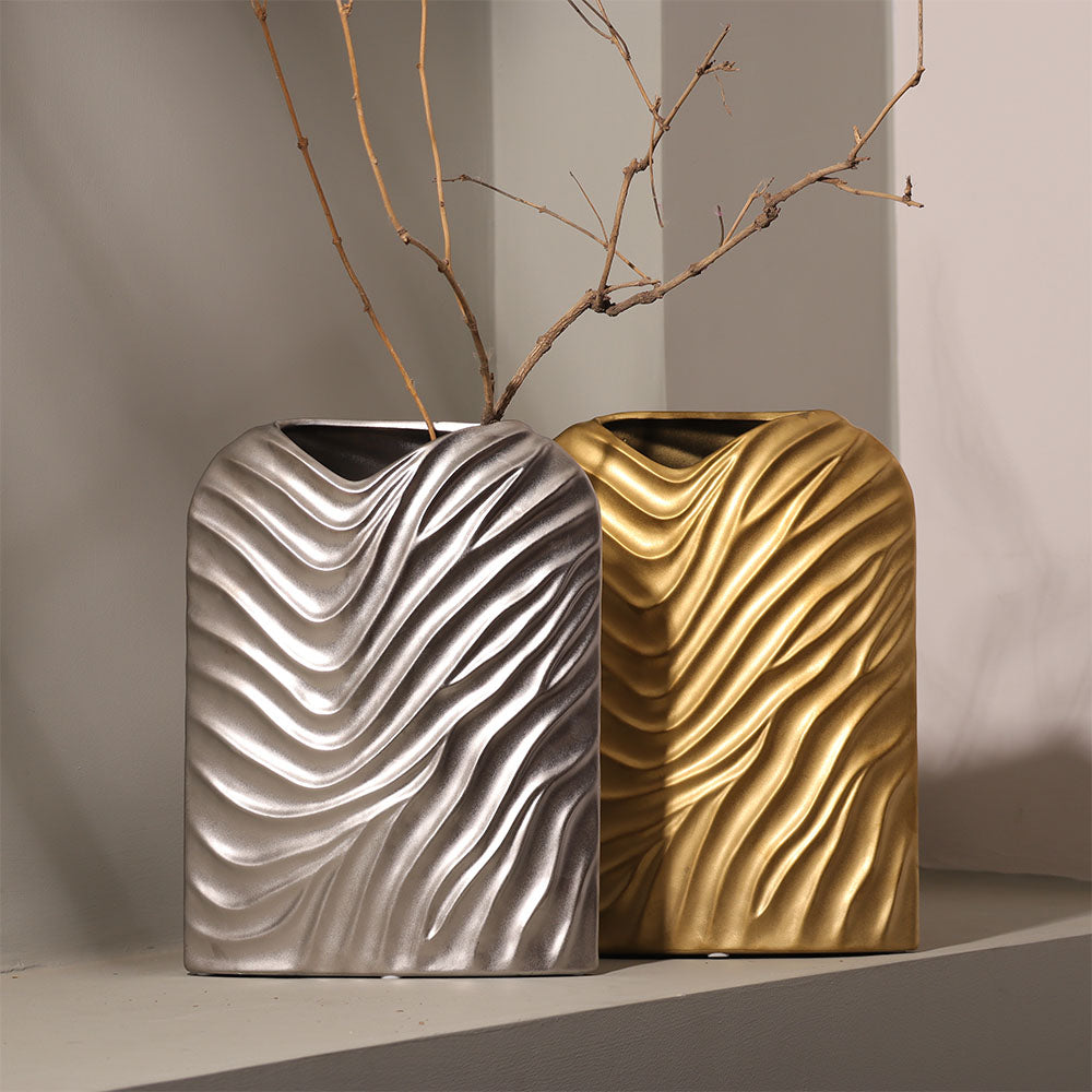 Waves Ceramic Vase - Gold