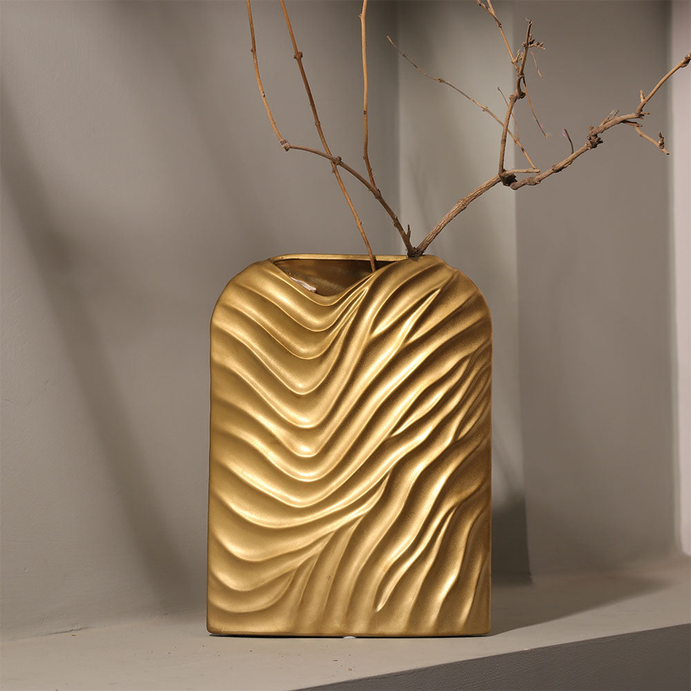 Waves Ceramic Vase - Gold