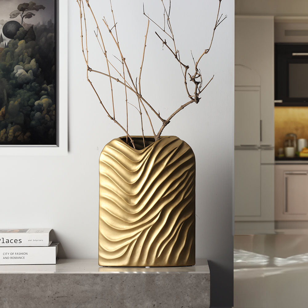 Waves Ceramic Vase - Gold