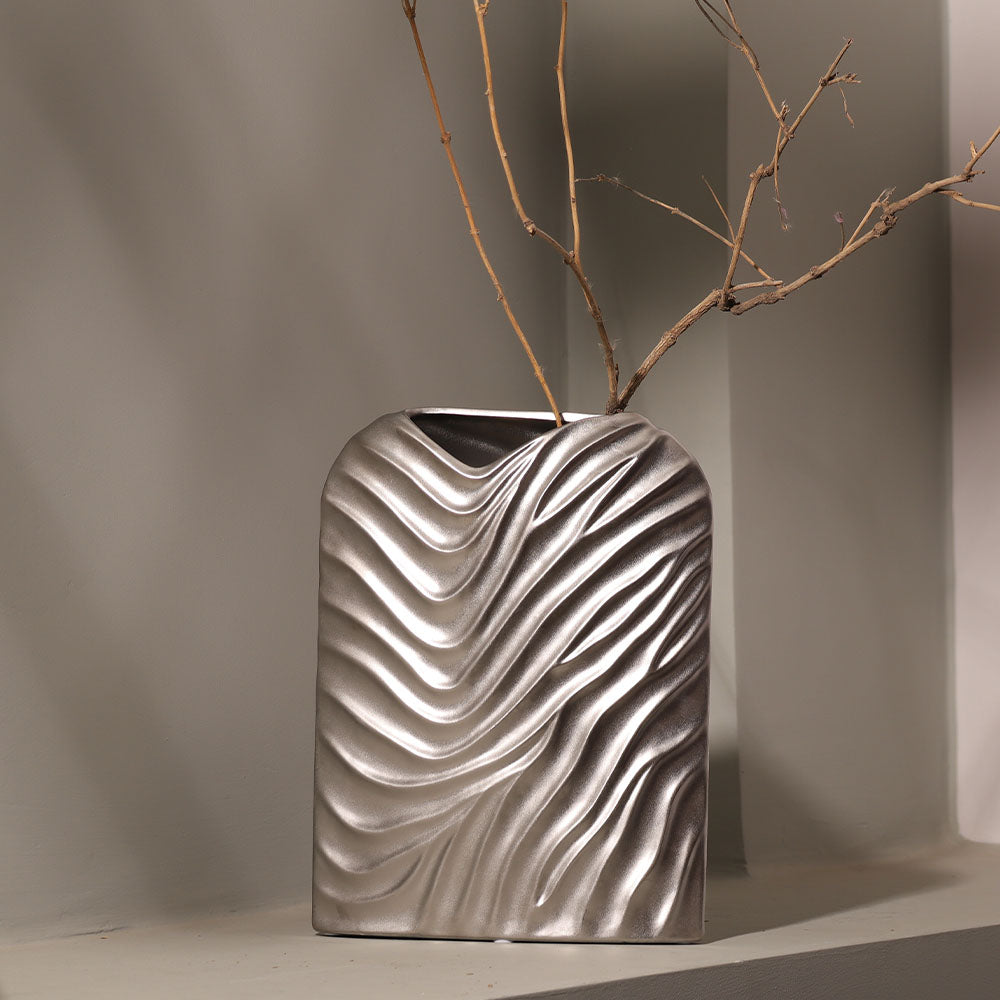 Waves Ceramic Vase - Silver