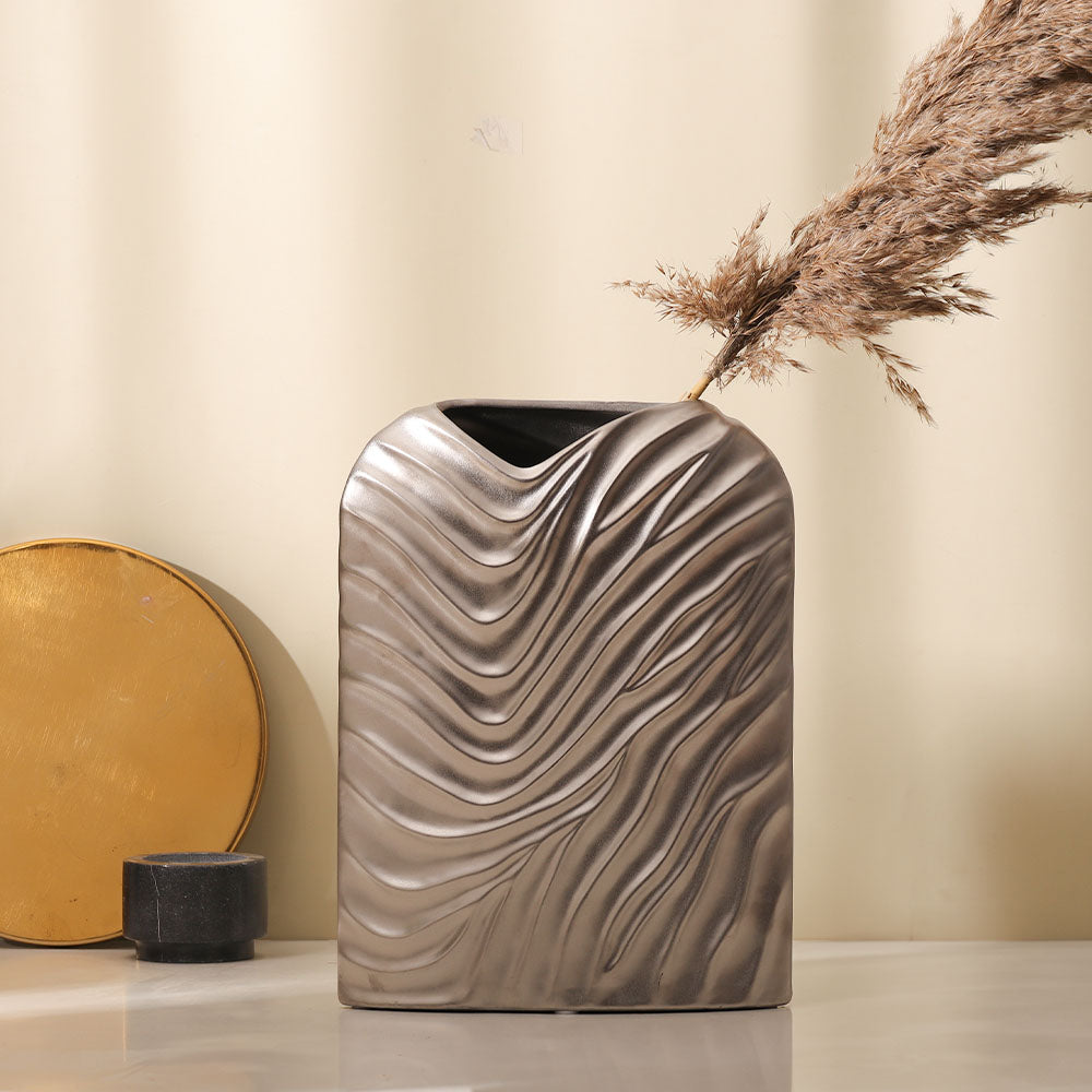 Waves Ceramic Vase - Silver