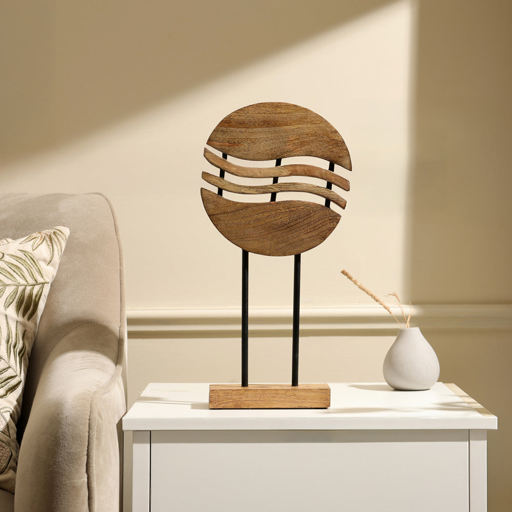 Waves Mango Wood Sculpture - Natural Black