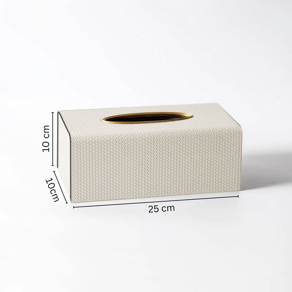 Weave Rectangular Tissue Box Holder - Ivory & Gold