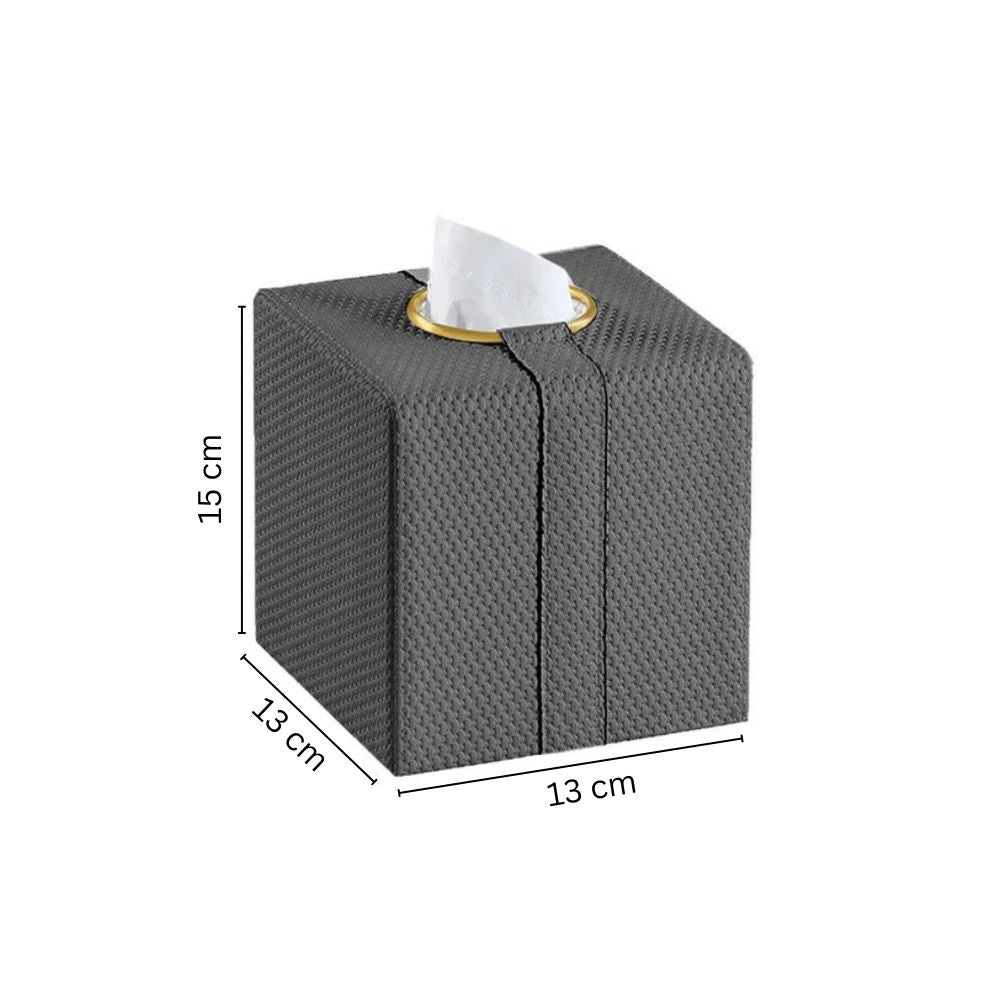 Weave Square Tissue Box Holder - Dark Grey & Gold