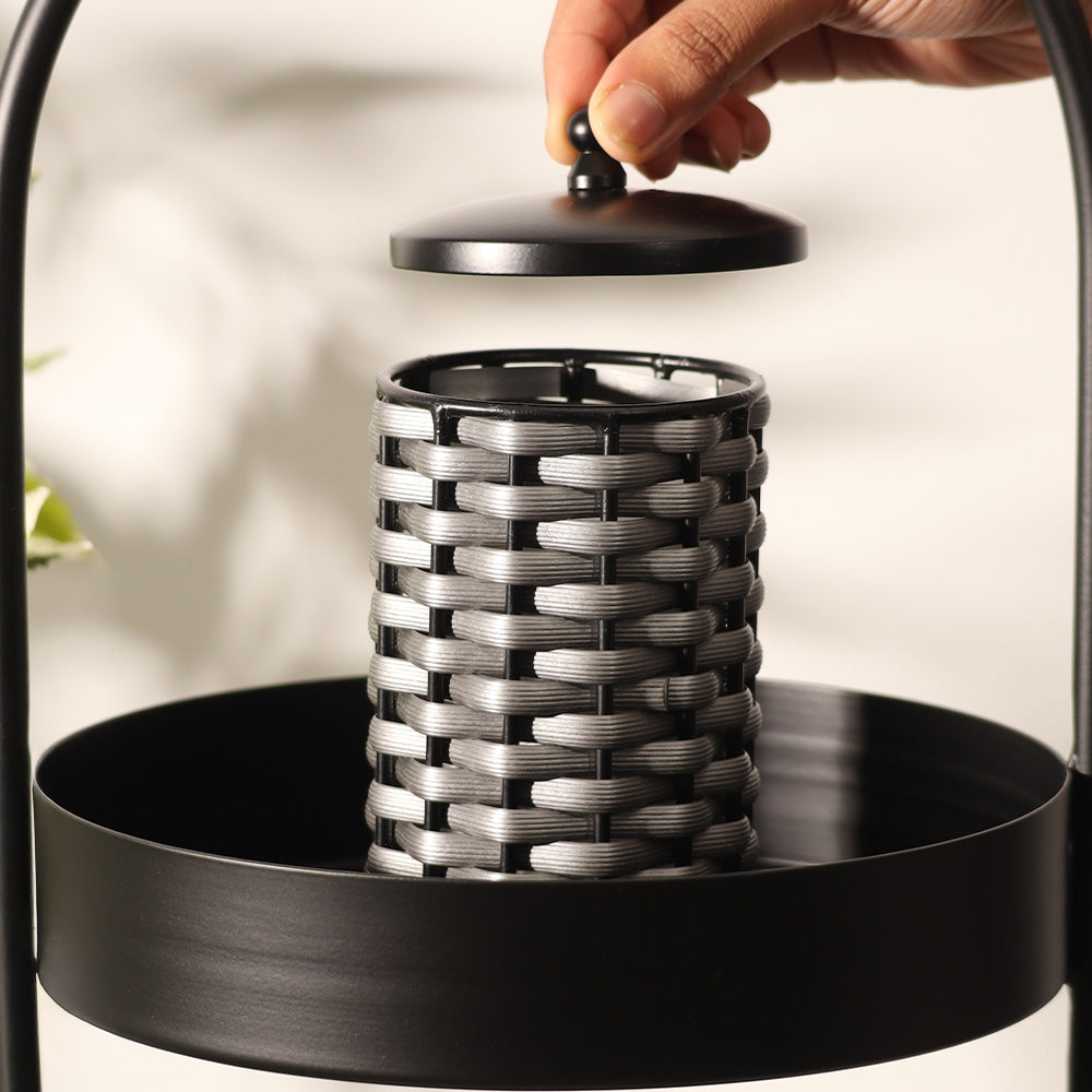 Weave Storage Jar With Lid - Grey Black