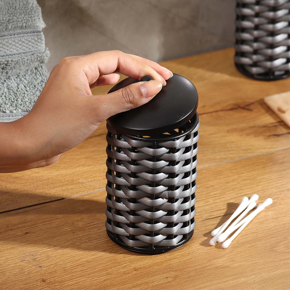 Weave Storage Jar With Lid - Grey Black