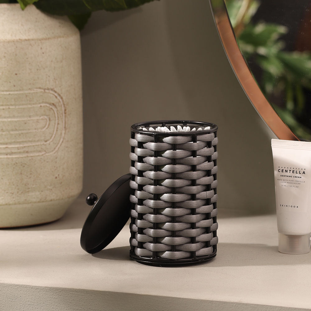 Weave Storage Jar With Lid - Grey Black