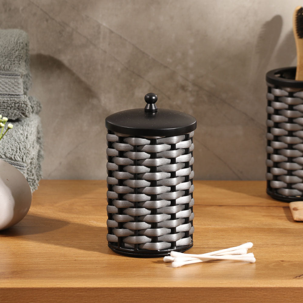 Weave Storage Jar With Lid - Grey Black