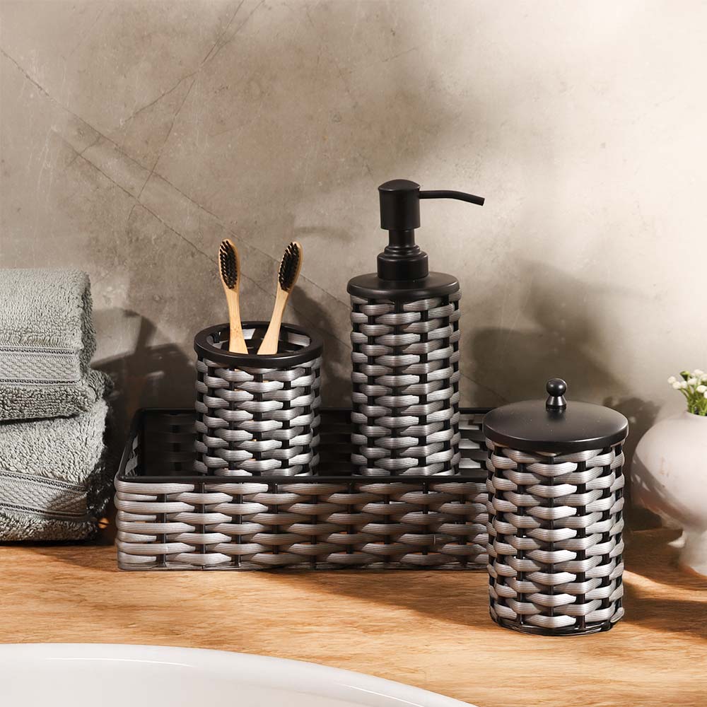 Weave Storage Jar With Lid - Grey Black