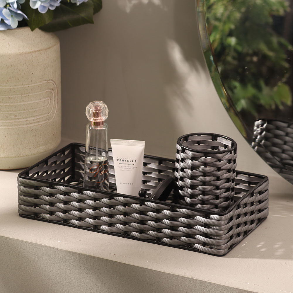 Weave Storage Tray Small - Grey Black