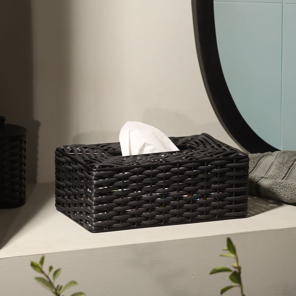 Weave Tissue Box Cover - Charcoal Black