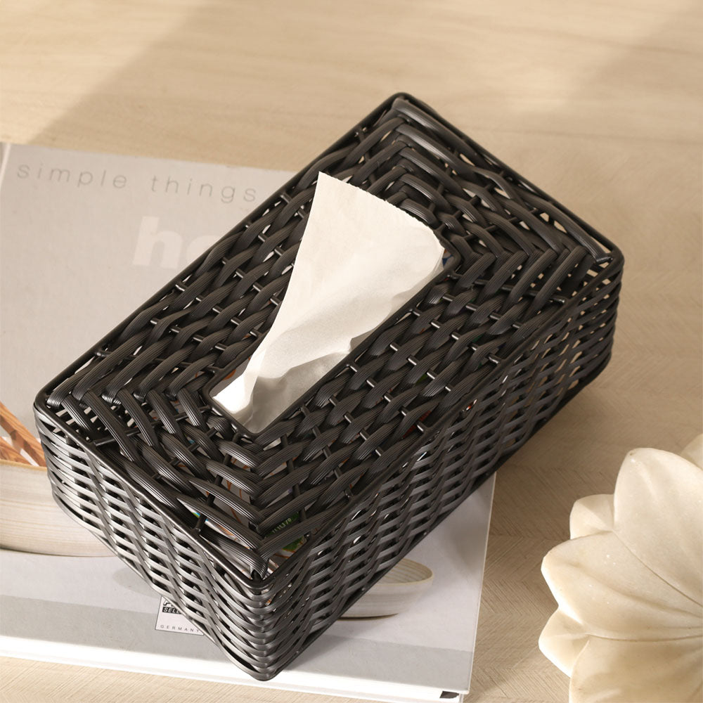 Weave Tissue Box Cover - Charcoal Black