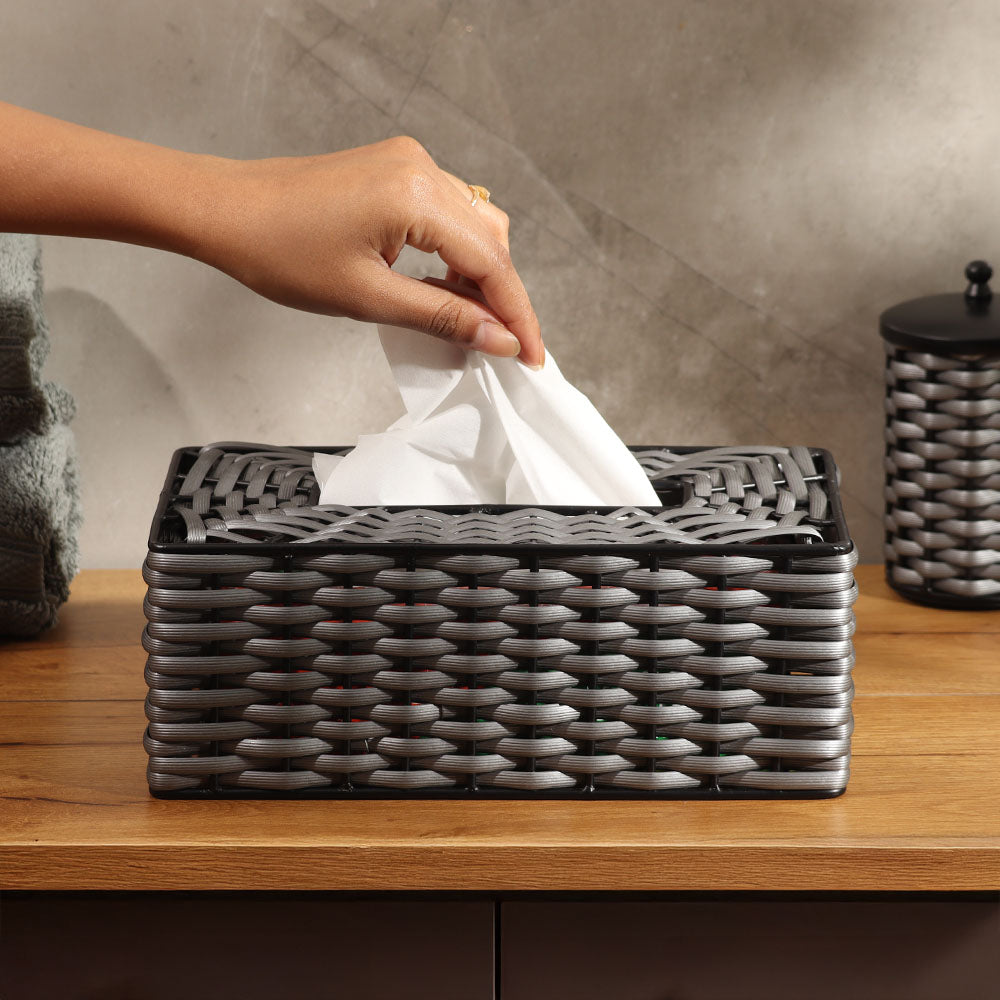 Weave Tissue Box Cover - Grey Black