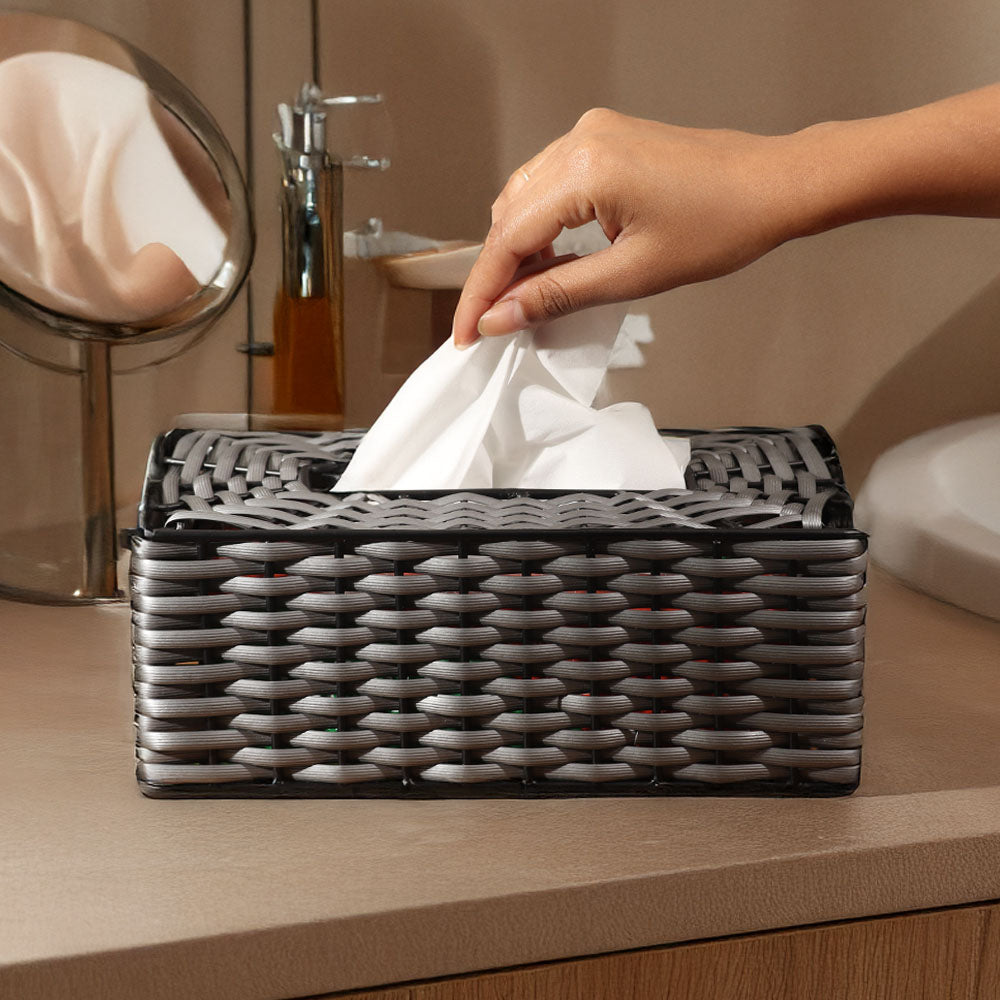 Weave Tissue Box Cover - Grey Black
