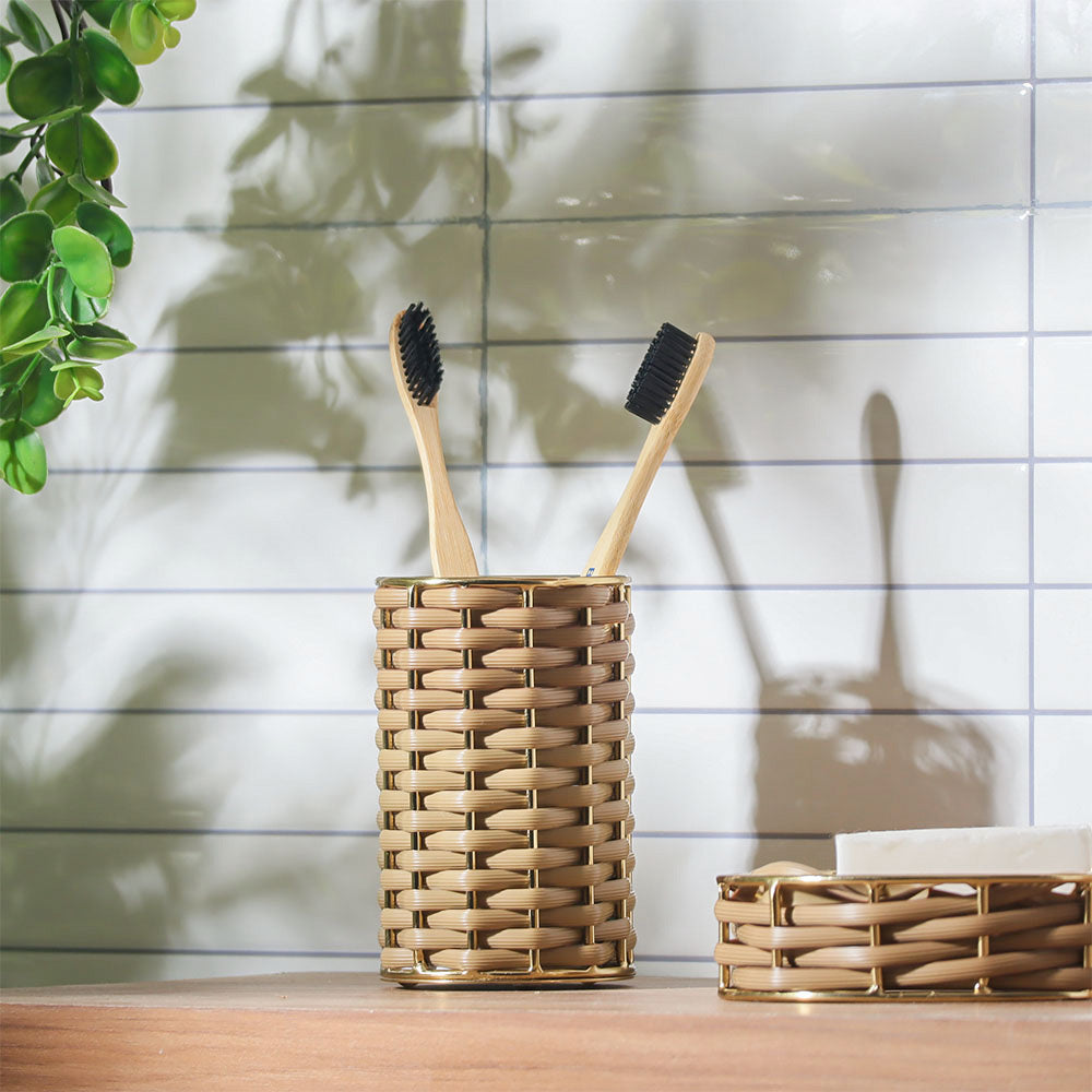 Weave Toothbrush Tumbler - Sand Gold