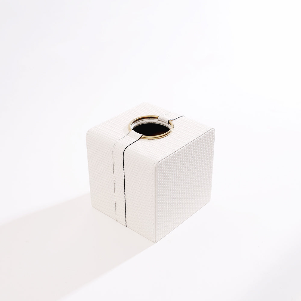 Weave Square Tissue Box Holder - White & Gold