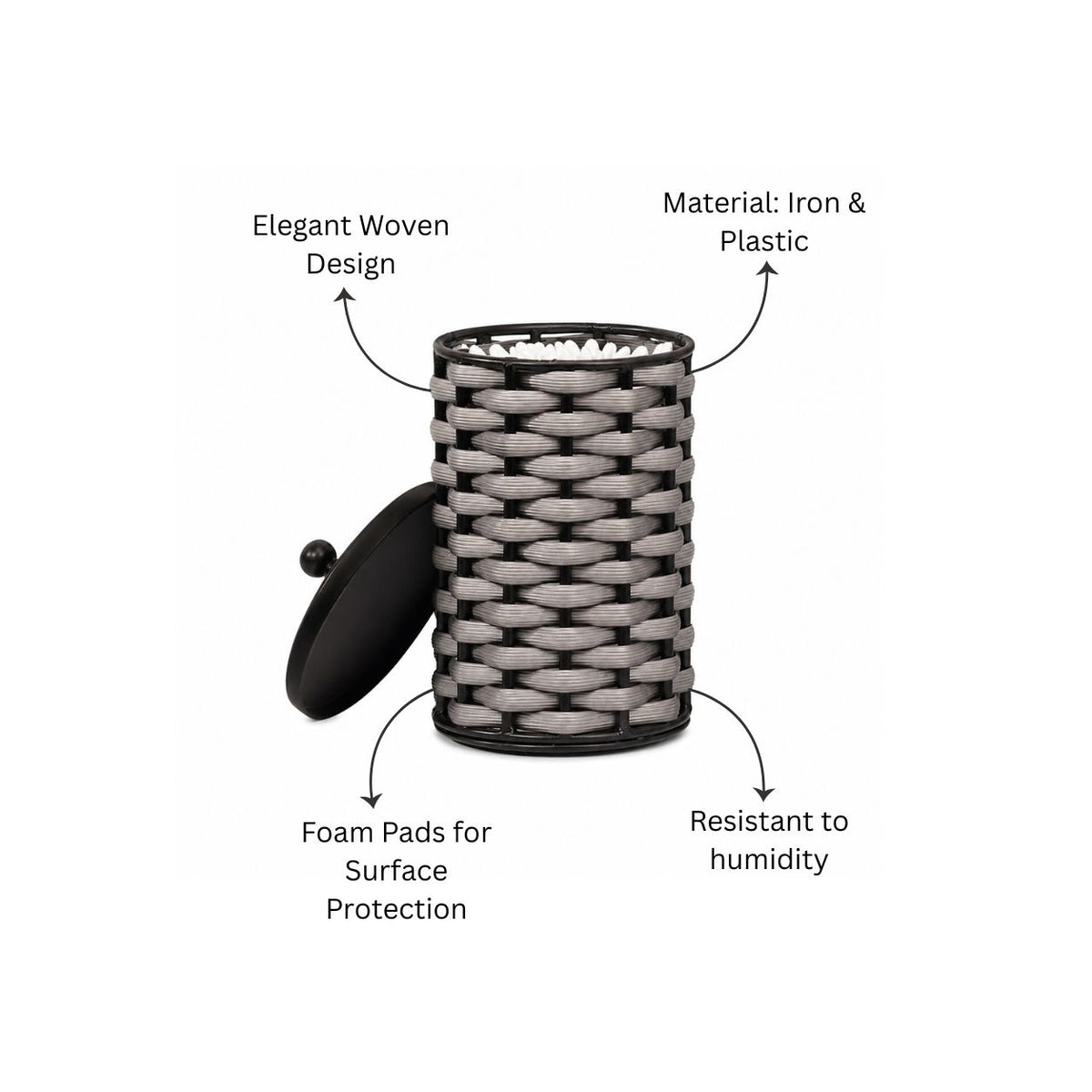 Weave Storage Jar With Lid - Grey Black