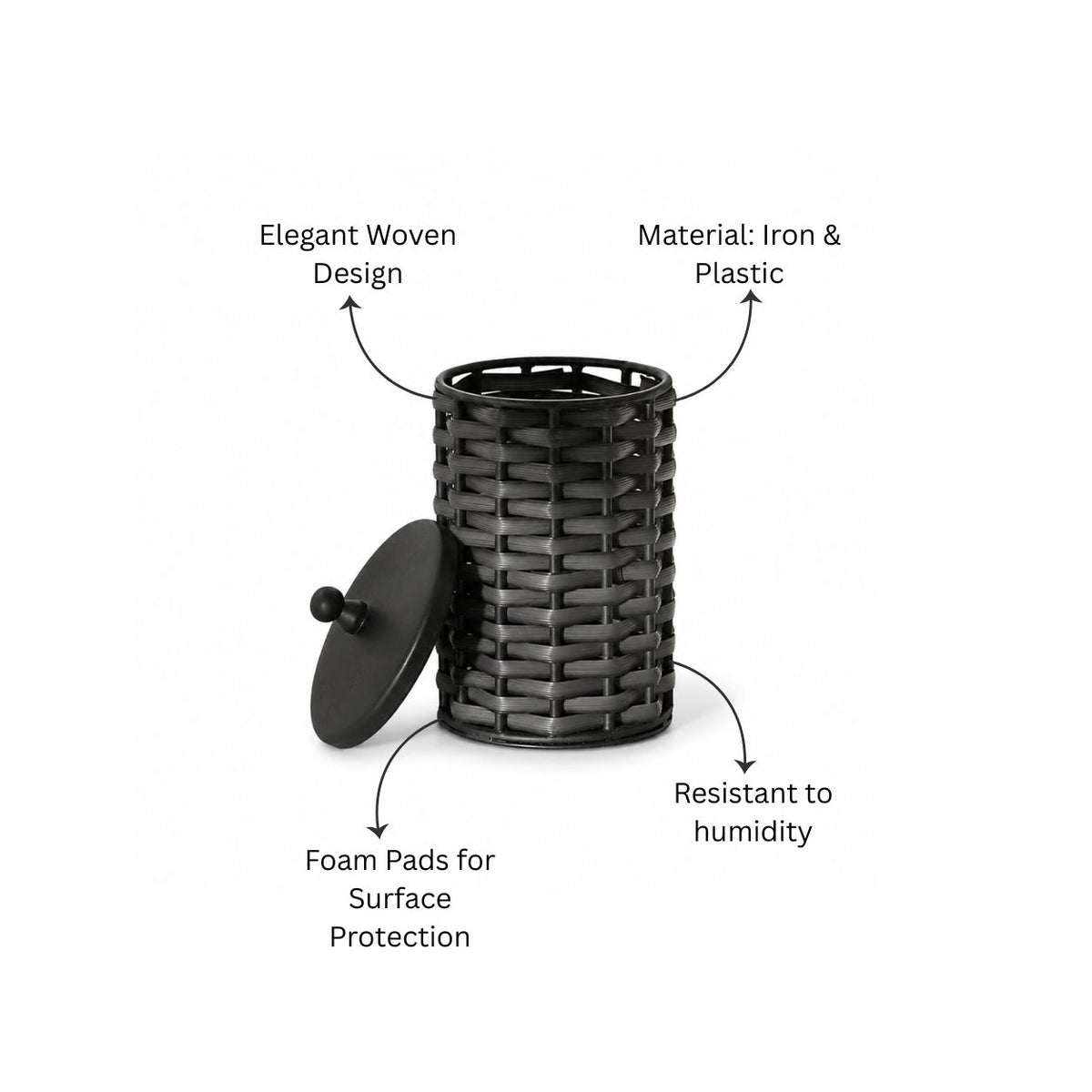 Weave Storage Jar with Lid - Charcoal Black