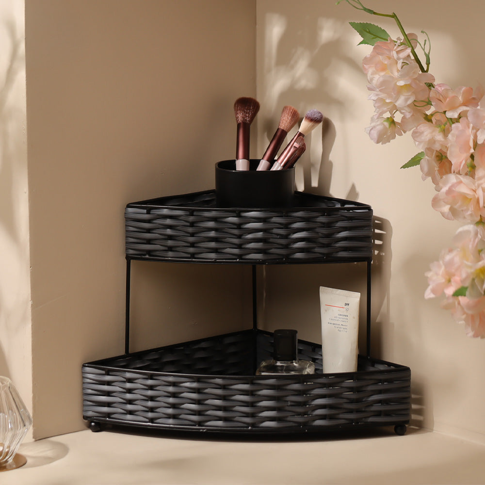 Weave Tiered Corner Shelf - Grey Black
