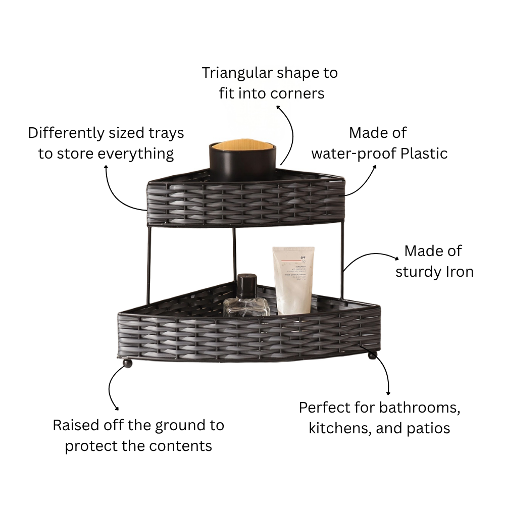 Weave Tiered Corner Shelf - Grey Black