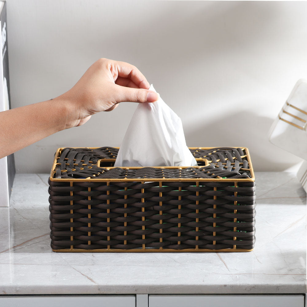 Weave Tissue Box Cover - Brown Gold