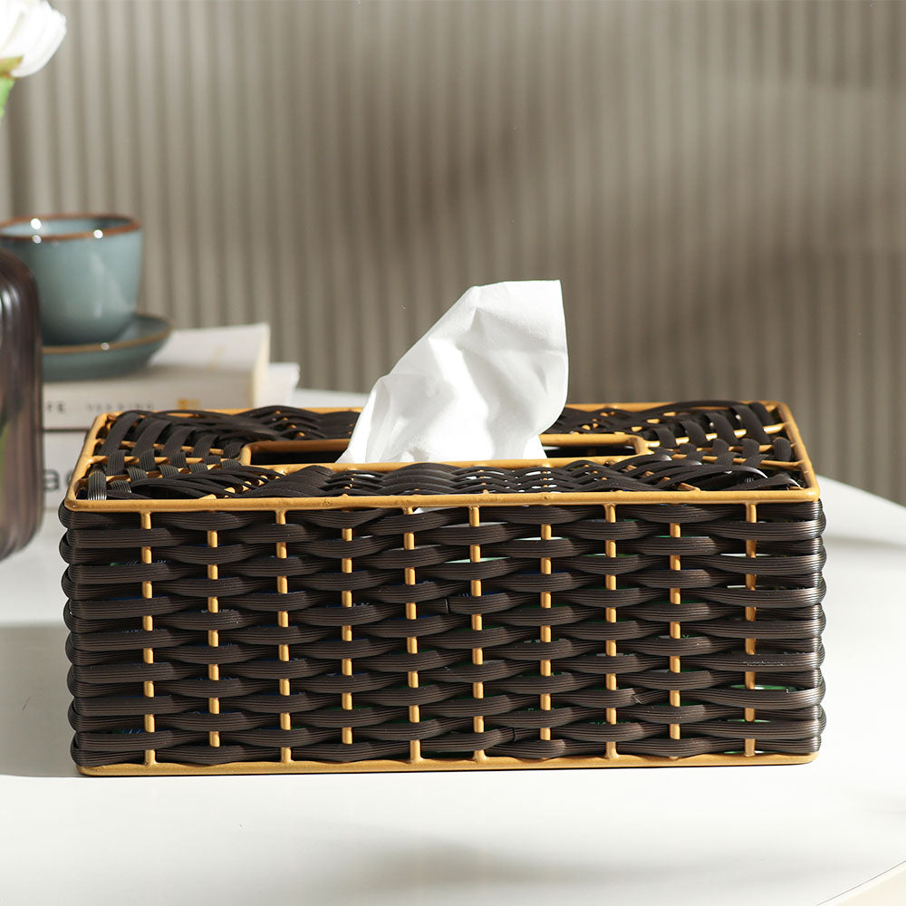 Weave Tissue Box Cover - Brown Gold