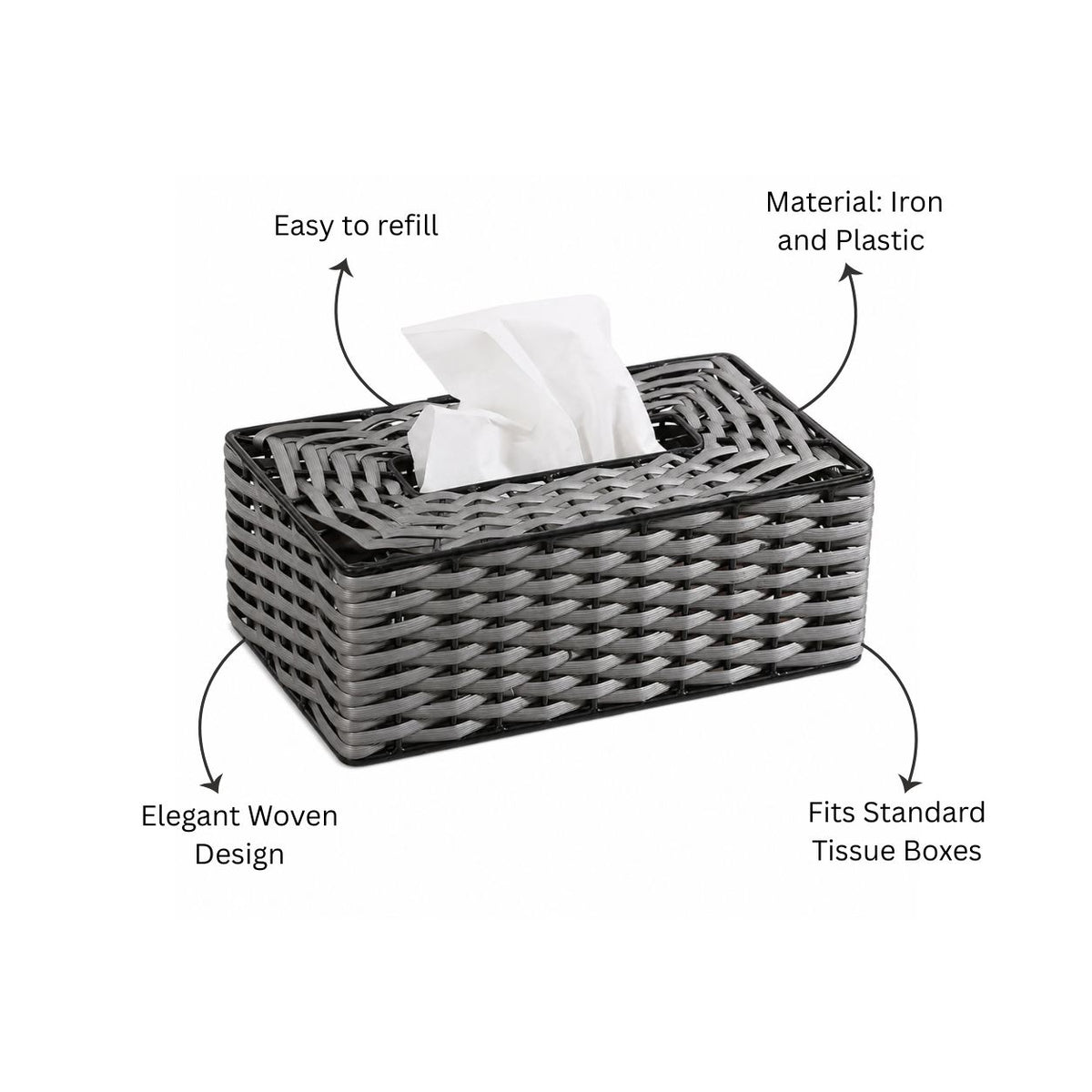 Weave Tissue Box Cover - Grey Black