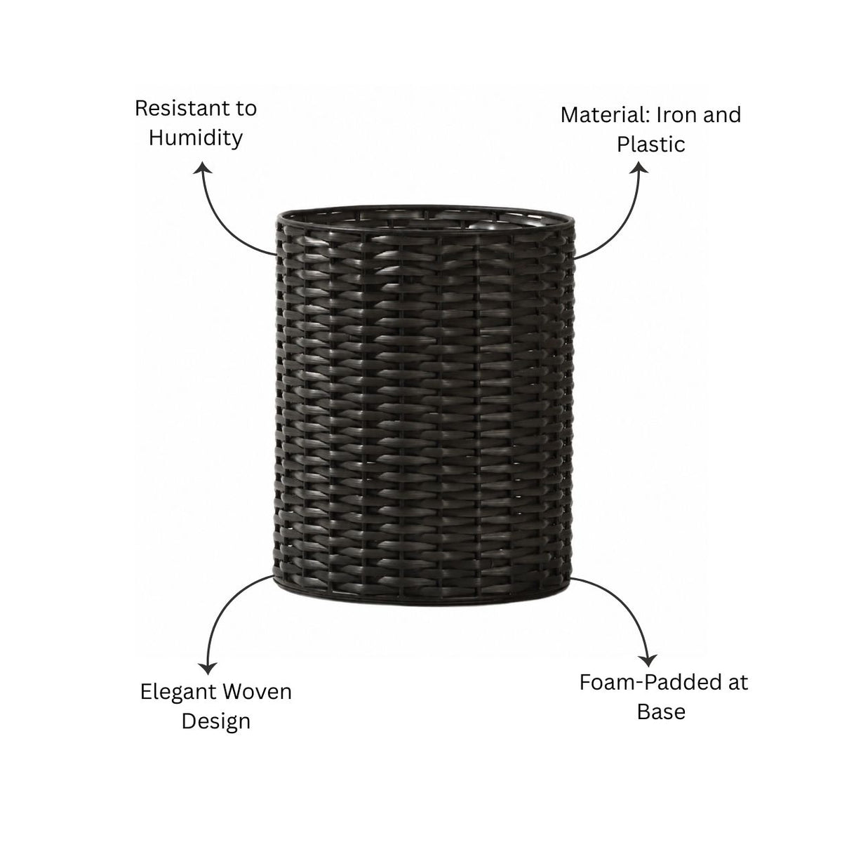 Weave Waste Basket - Charcoal Black