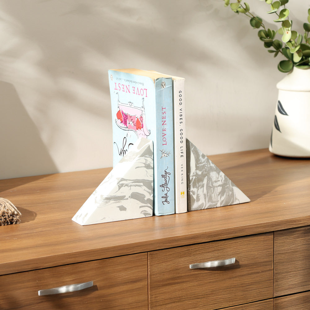 Wedge Small Bookends, Set of 2 -White Grey