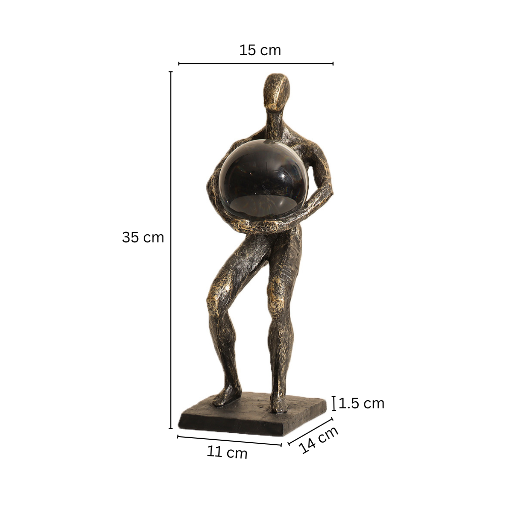 Weightlifter Sculpture with Crystal Ball Large - Charcoal Gold