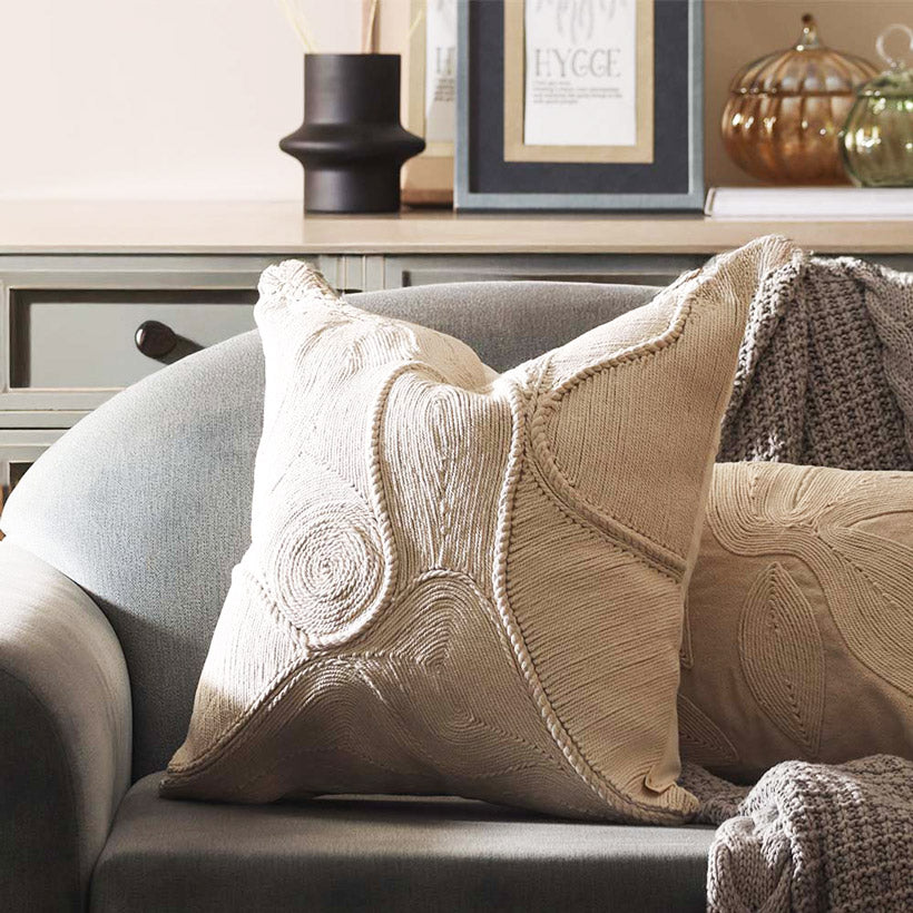 Whirl Embroidered Cotton Cushion Cover 45x45cm - Cream