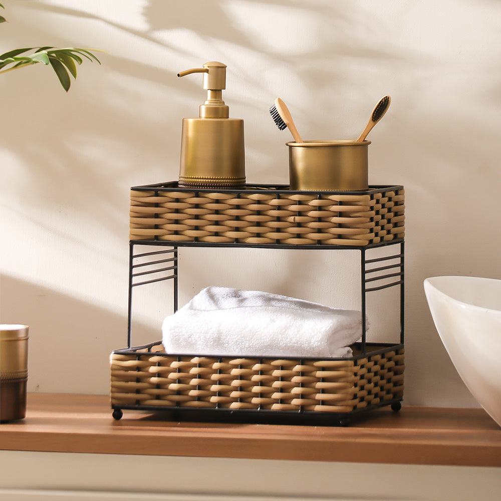 Weave Tiered Storage Shelf - Beige Black
