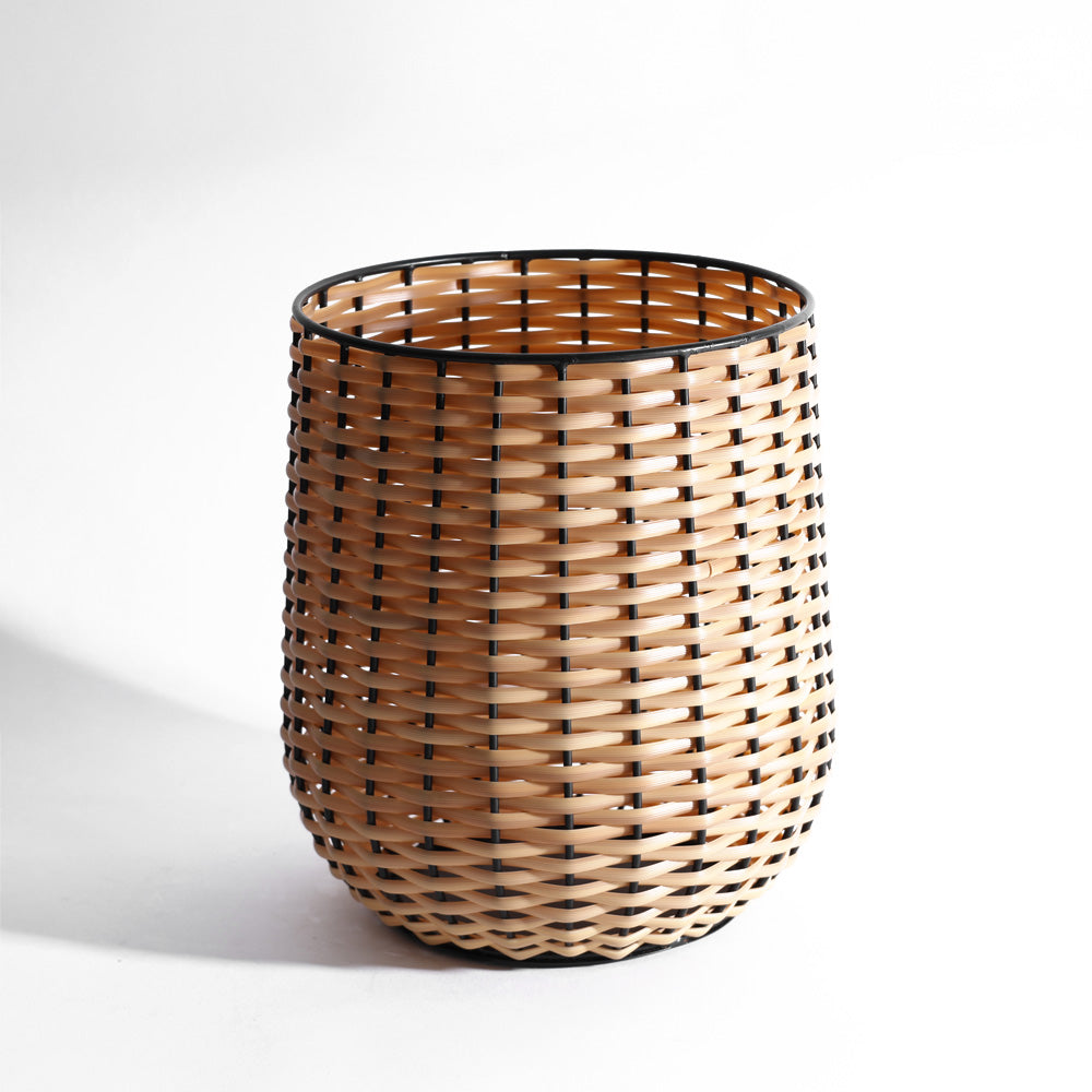 Wicker Waste Bin - Beige Black