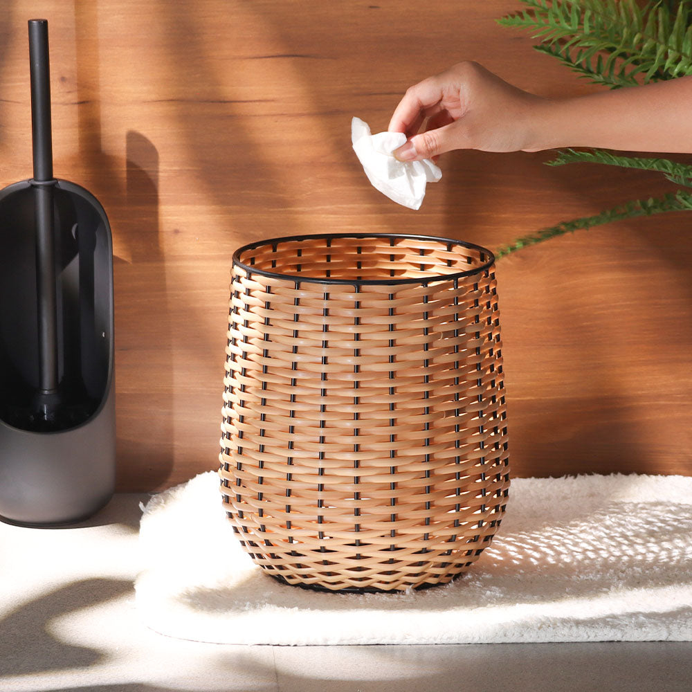 Wicker Waste Bin - Beige Black