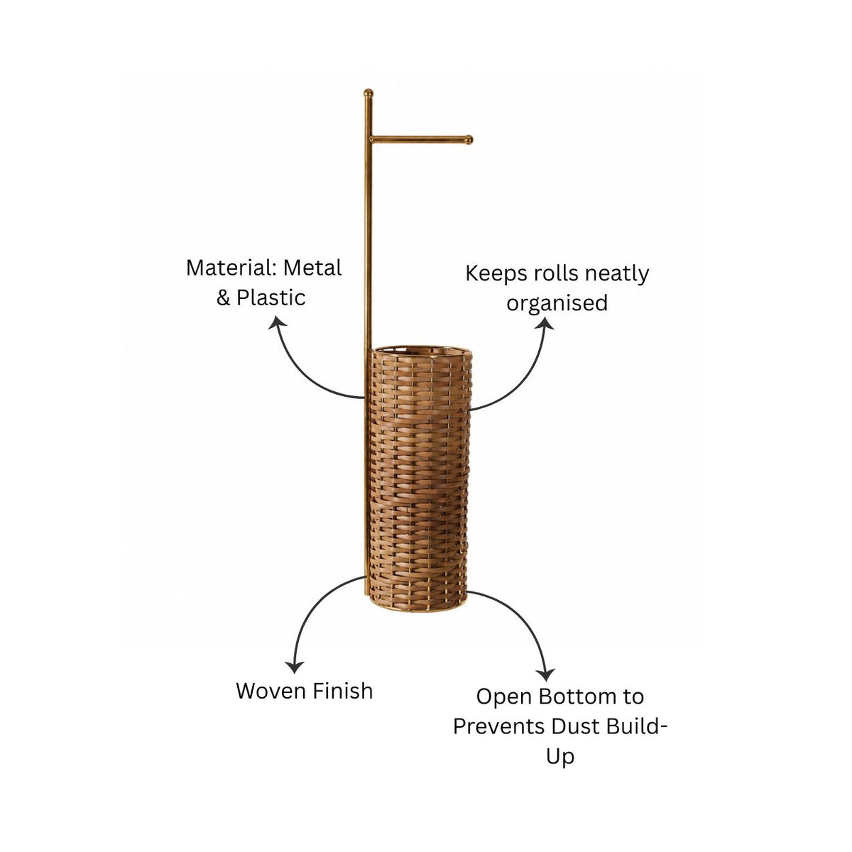 Wicker Toilet Roll Holder with Storage - Sand Gold