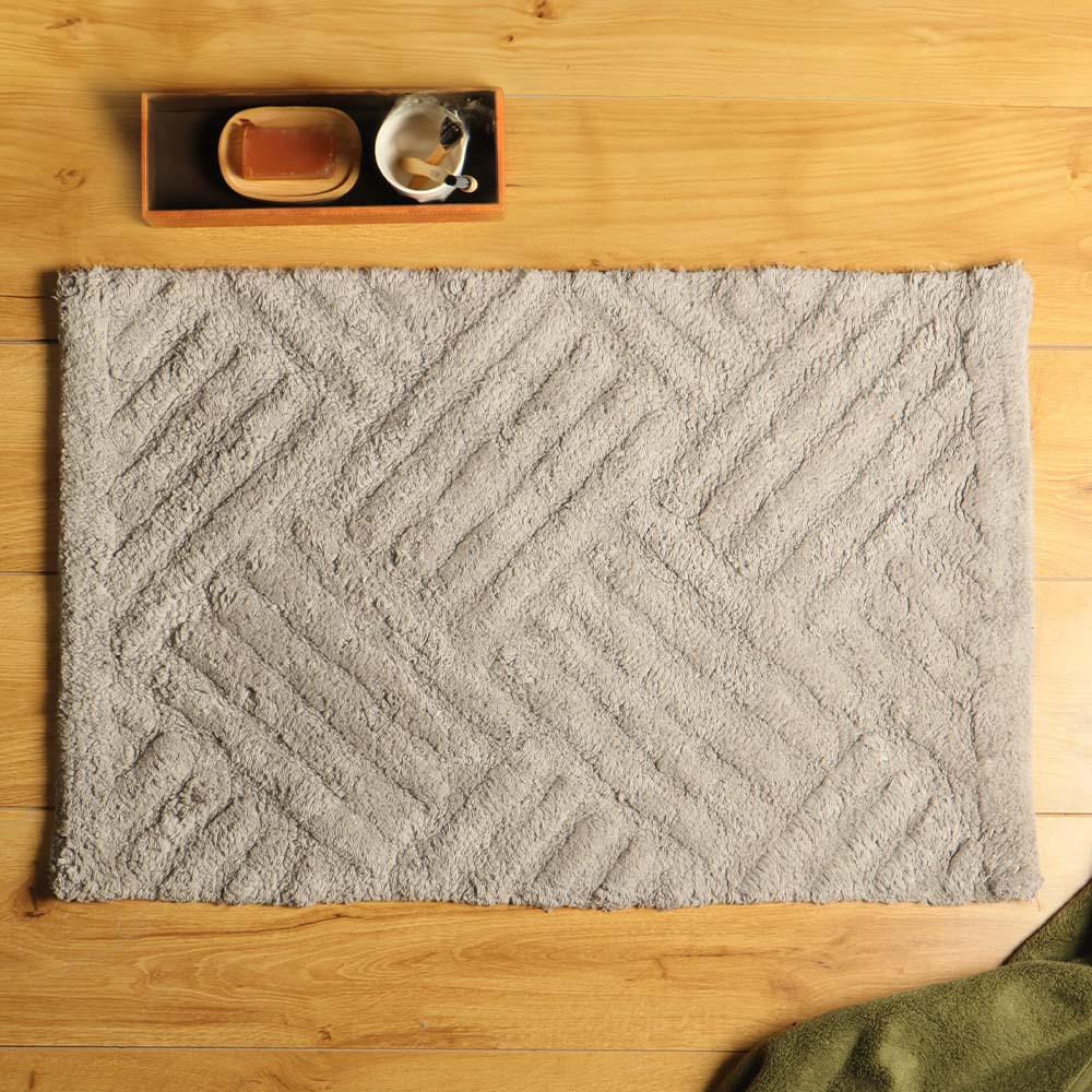 Willow Herringbone Tufted Bathmat - Light Grey