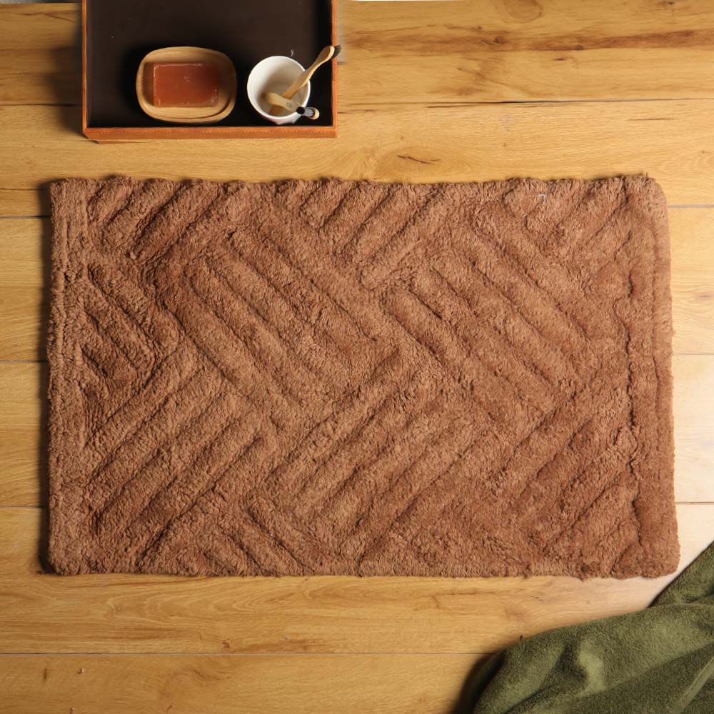 Willow Herringbone Tufted Bathmat - Walnut Brown