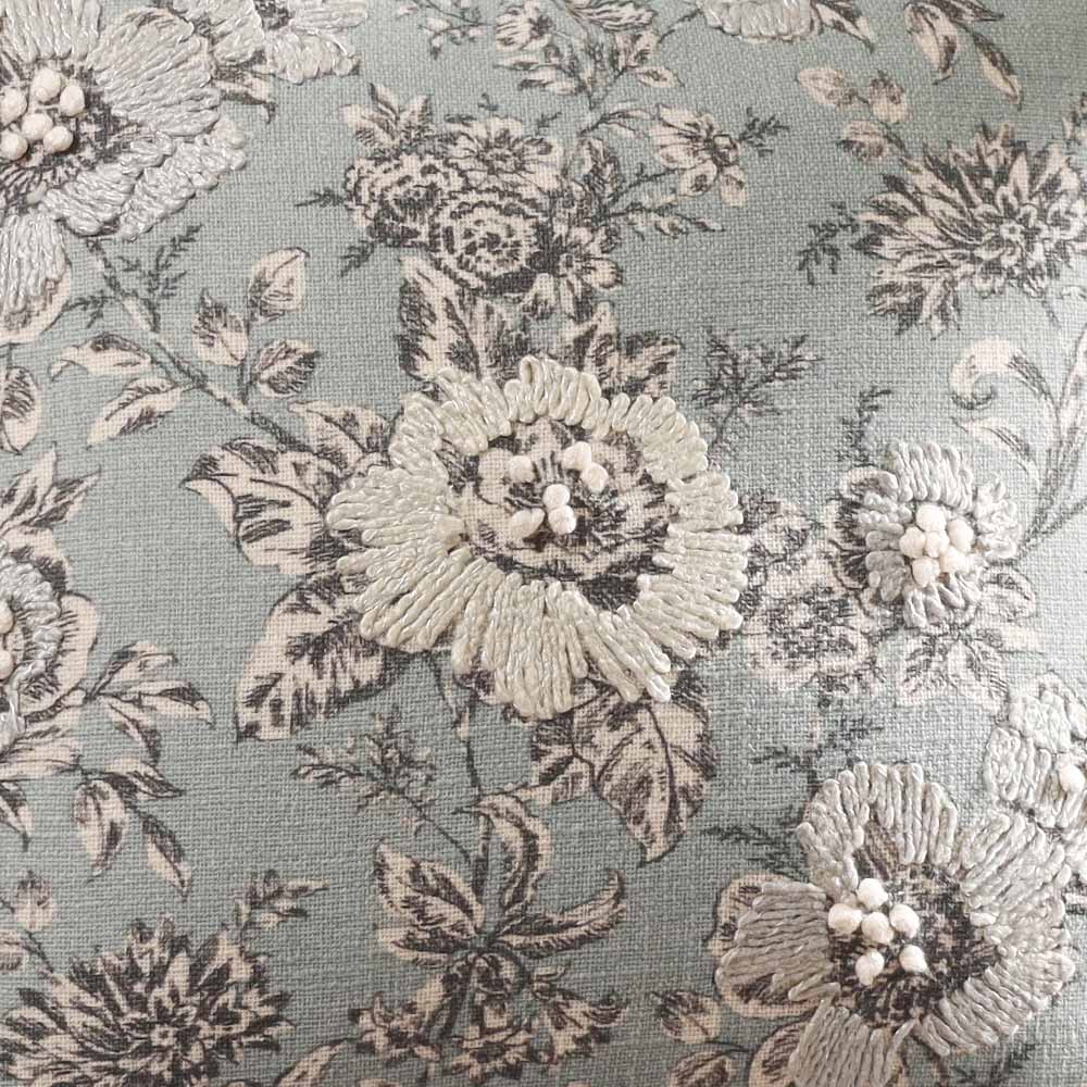 Windflower Printed & Embroidered Cotton Cushion Cover 45x45cm - Grey Blue
