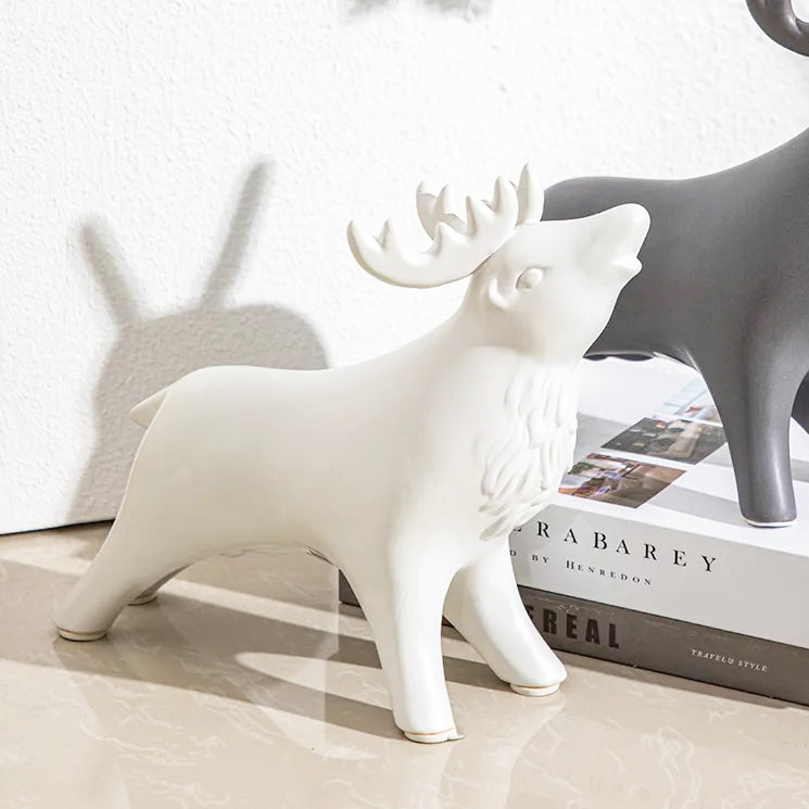 Winter Moose Decorative Sculpture - White