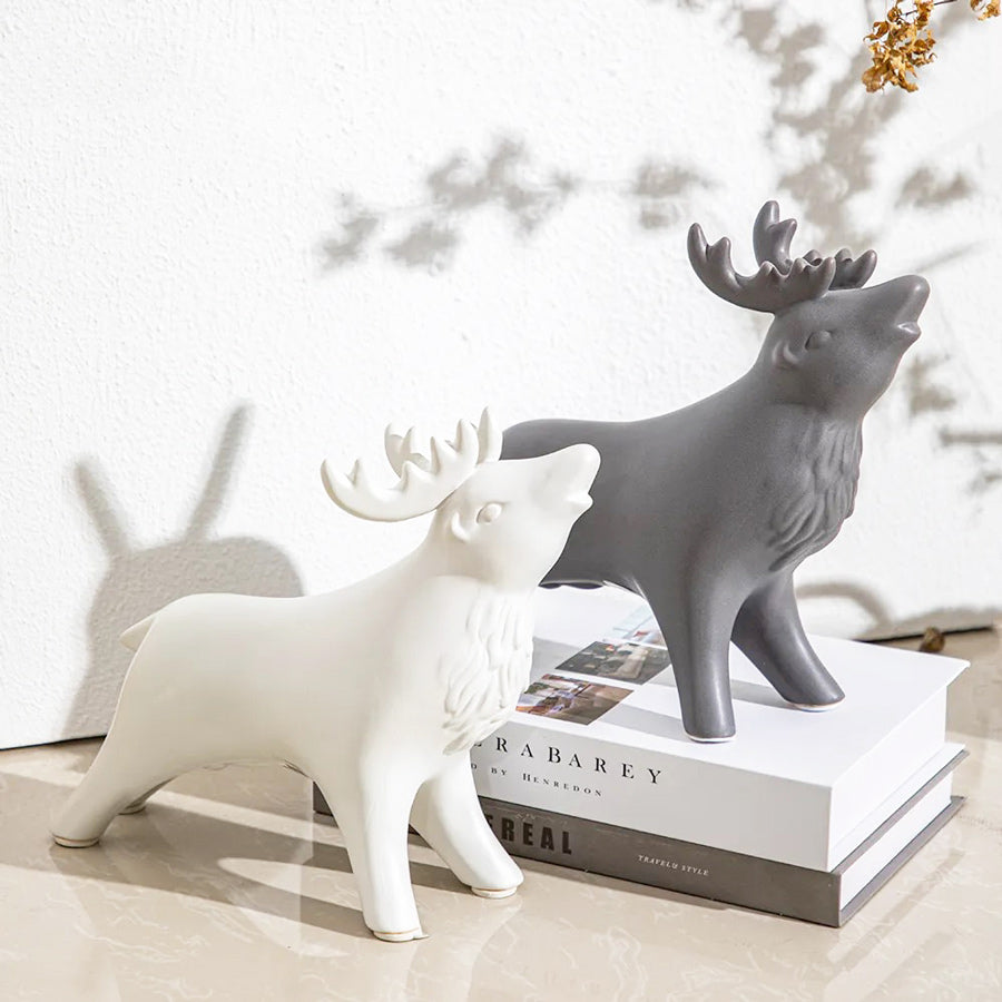 Winter Moose Decorative Sculpture - White