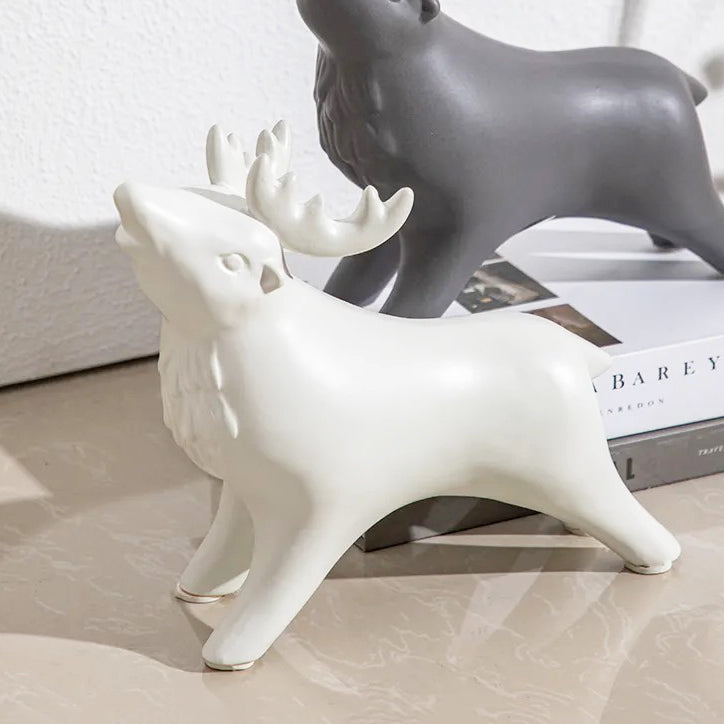 Winter Moose Decorative Sculpture - White