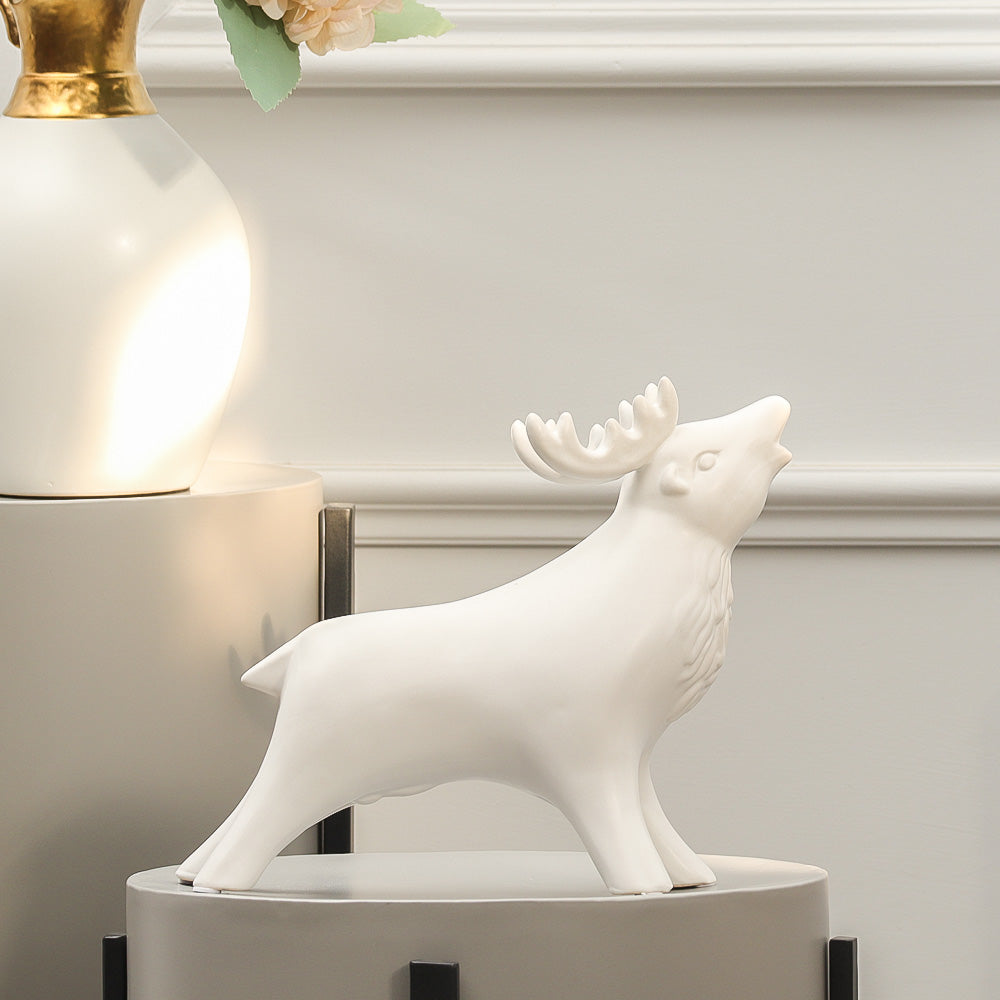 Winter Moose Decorative Sculpture - White