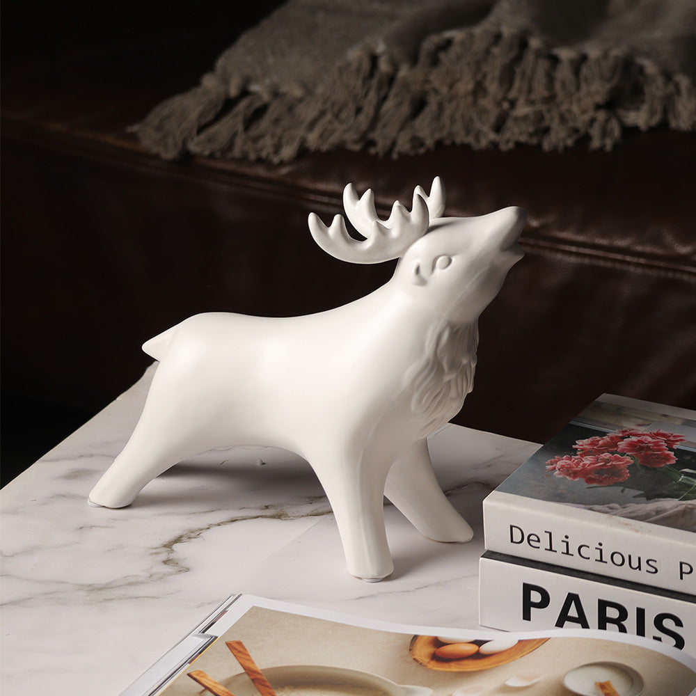 Winter Moose Decorative Sculpture - White