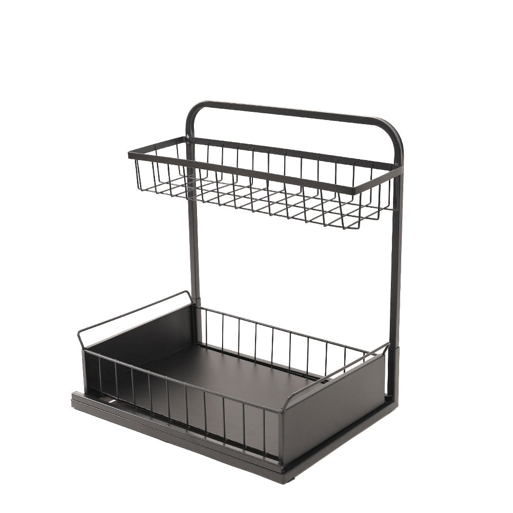 Wire 2-Tier Shelf with Sliding Tray - Black