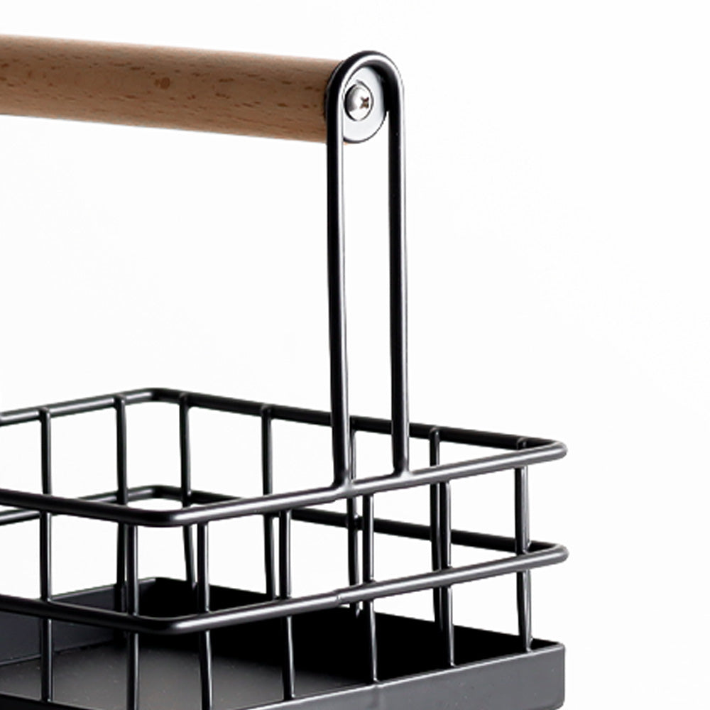 Wire Condiment Caddy with Wooden Handle - Black