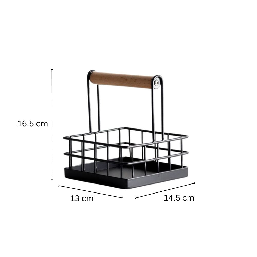 Wire Condiment Caddy with Wooden Handle - Black