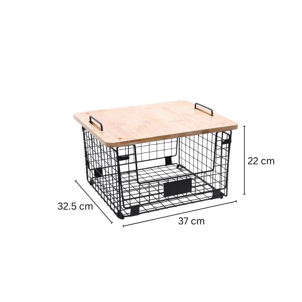 Wire Stackable Storage Bin with Lid - Black Natural
