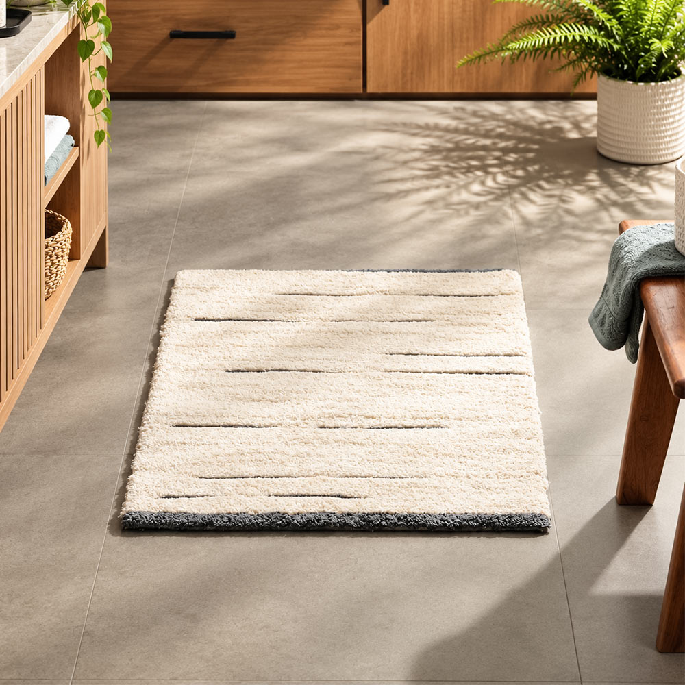 Wisteria Banded Tufted Bathmat - Cream Grey