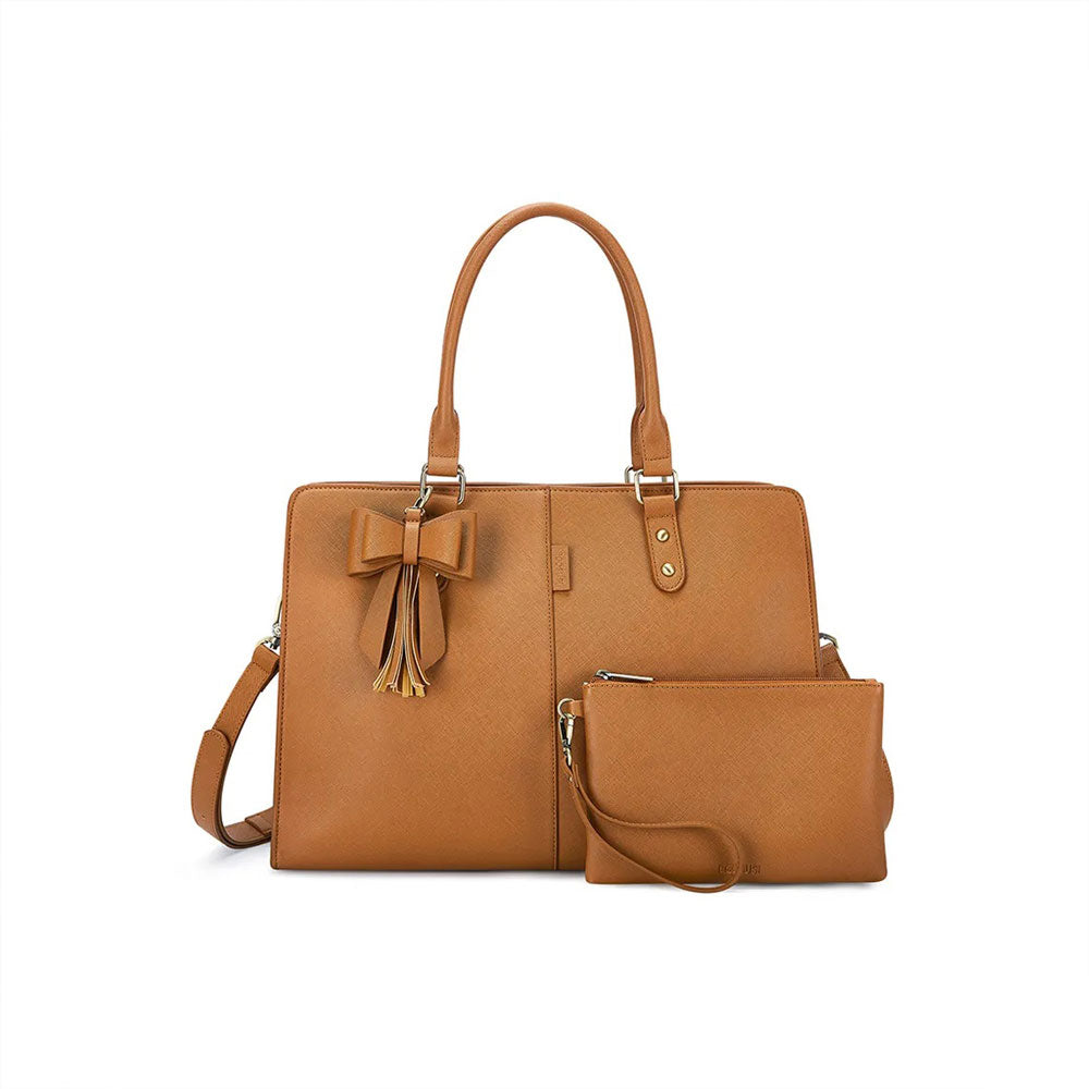 Work Laptop Tote with Pouch - Brown