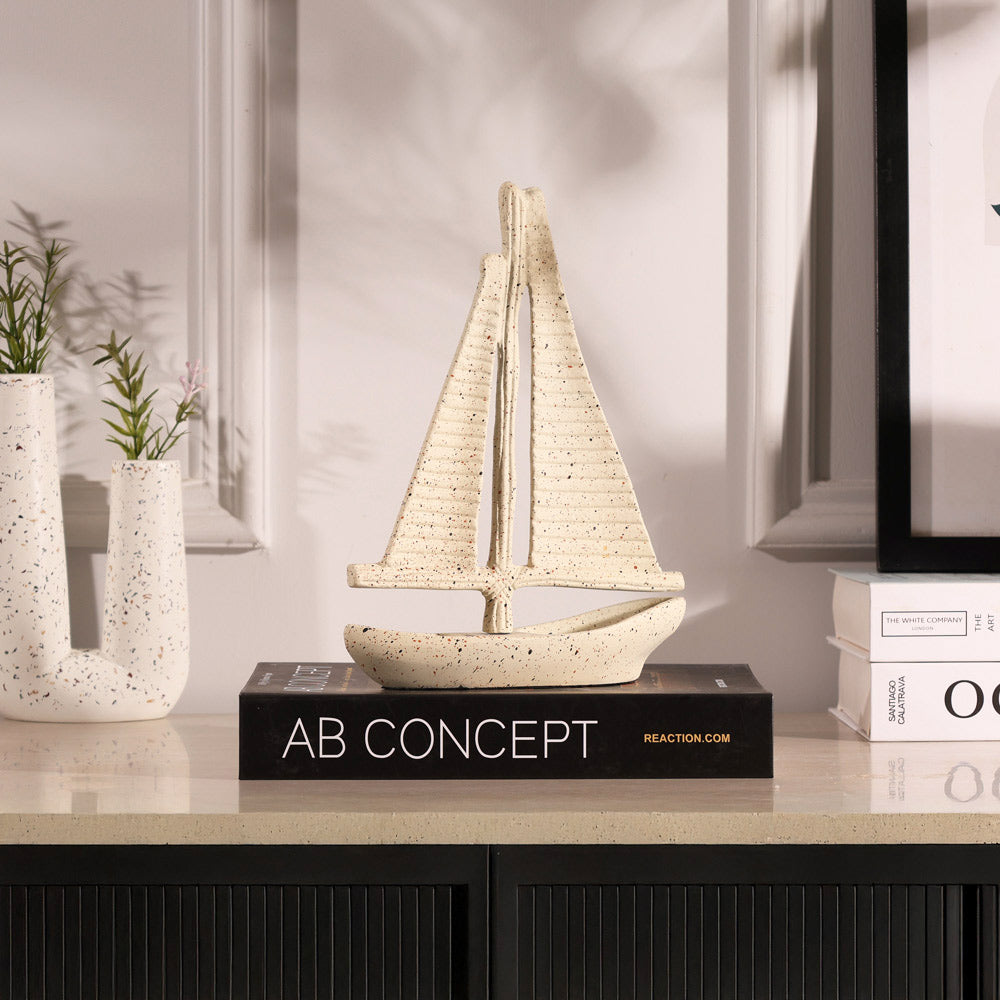 Yacht Metal Sculpture Medium - Speckled Beige